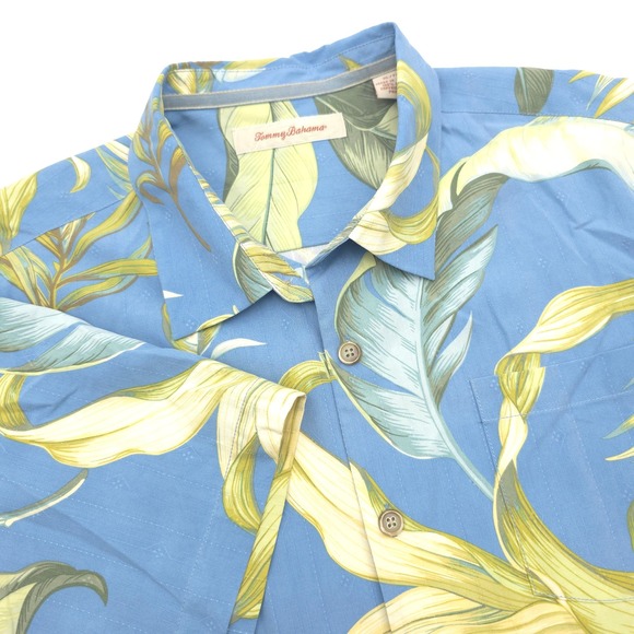 Tommy Bahama Other - Tommy Bahama Mens XL Silk Tropical Palm Leaf Button Down Shirt Blue Short Sleeve